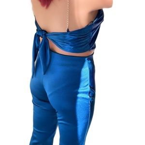 2PC satin back tie top/pants set